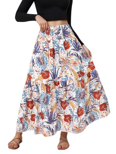 YHYJMY Boho Skirts for Women Elastic High Waist A Line Floral Maxi Skirts Summer Flowy Womens Long Skirts（YY855-HuaSe-S