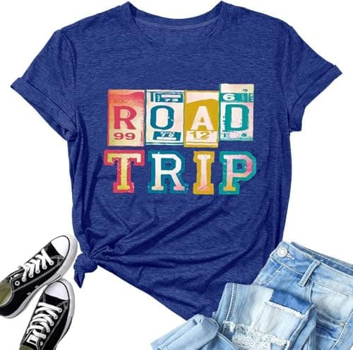 Jorlyen Women Hiking Shirt 80s 90s Road Trip Outfit, Navy M