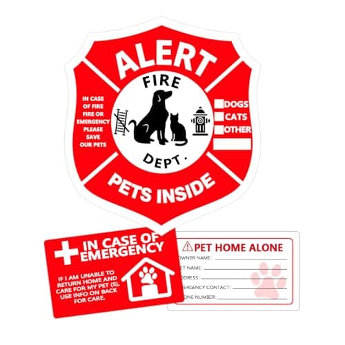 8PCS Pet Alert Stickers with Pet Home Alone Wallet Card,5 Inches Emergency Pets Rescue Sign for Window,Home,Door or House