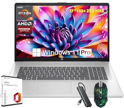 HP 17.3" Touchscreen Laptop, AMD Ryzen 5 7430U, (6 Cores), 17.3 inch HD+ Anti Glare Display, 24 GB RAM 1 TB SSD, Radeon Graphics, Wi-Fi 6, Bluetooth 5.4, Copilot-Key, Windows 11 Pro, Office Lifetime