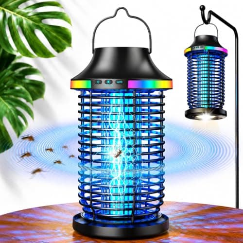 Bug Zapper Outdoor, 2026 Upgraded 5 in 1 Rechargeable Bug Zapper Outdoor Cordless with 5000mAh Battery, 4200V Electric Mosquito Zapper Waterproof for Outside,Patio,Backyard, Camping
