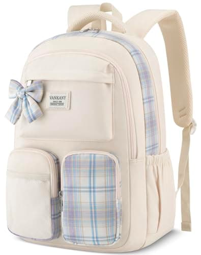 VANKANY Large School Backpack for Teen Girls Cute Bookbags Elementary High School College Laptop Bags Women Travel Daypacks Mochilas Escolares, Beige