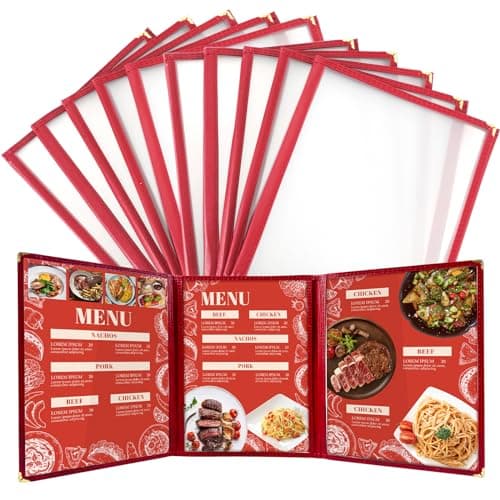 FLKQC Clear Restaurant Menu Covers, Letter Size Holders 3page-6view, Recipe Menu Covers Transparent Restaurant Menu Covers for Kitchen, Drink (10, 8.5"x 11" (3 Page, 6 View))