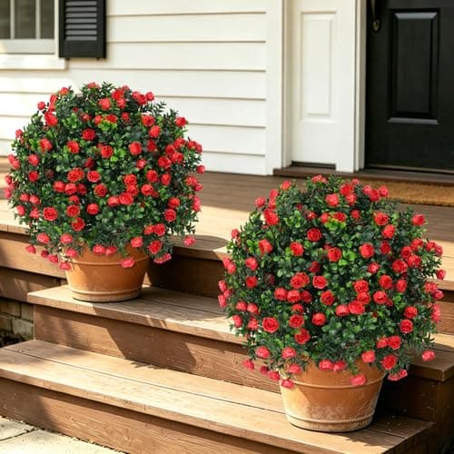 Yangrass 2 Pack Artificial Rose Topiary Ball Trees with Ground Spike, 24"