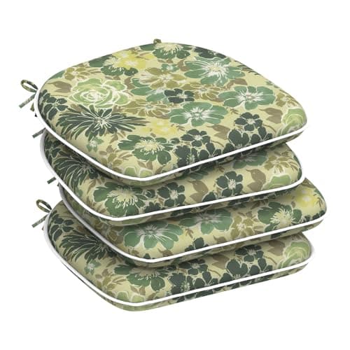 DYTXIII Set of 4 Outdoor Chair Cushions with Ties,Water Repellent Patio Chair Pads 17"x 16" for Outdoor Furniture,Round Corner Seat Cushions for Garden Yard Kitchen Green Rose