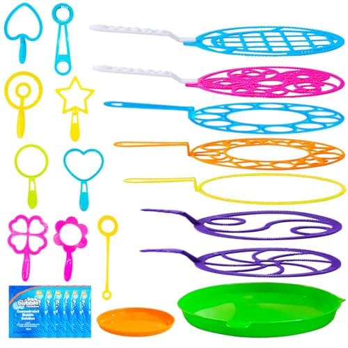 novelinks Bubble Wand Sets with 6 Bag 12ml Concentrate Bubble Refill Solution, Colorful Bottle of Bubble Solution, Novelty Summer Toy for Toddlers, Birthday Party Favor Toy (18 Pack)