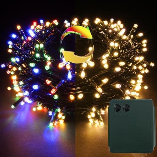 LED String Fairy Lights Battery Operated 11 Light Modes Dark Green Cable Christmas Garden Party Decoration (Warm + Multicolor, 100 LEDs)