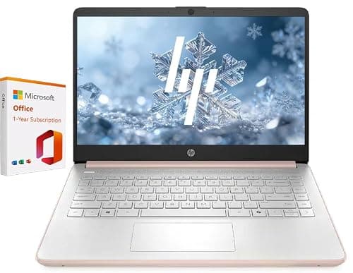 HP 14" Business & Student Laptop with 1-Year Office 365, 640GB Storage (128GB UFS+512GB PLUSERA Docking Set), 4GB RAM, Quad-Core Intel Processor, Windows 11 Home, Rose Gold