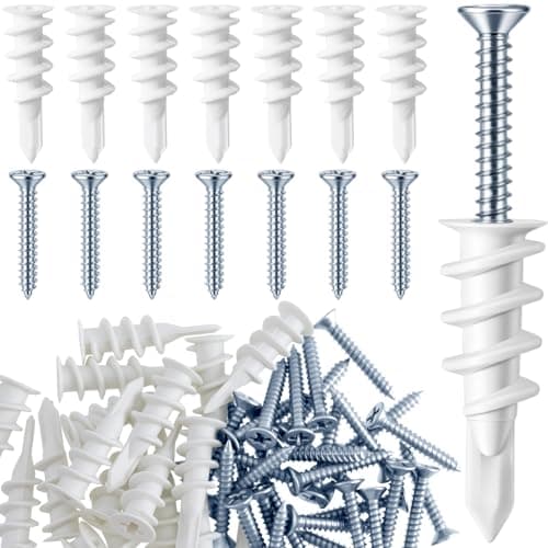 Lekgavd 30 Sets Self-Drilling Anchors with Screws, Heavy Duty Drywall Anchors Screws Kits, Metal Dry Wall Anchors for Shelves, Clocks, Home Decoration - White