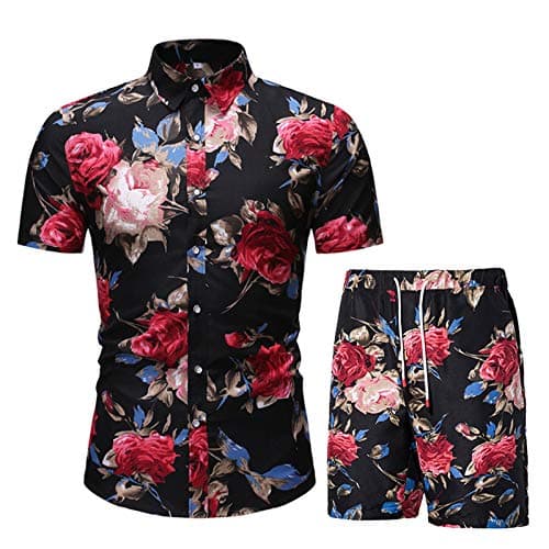MANTORS Men's 2 Pieces Shorts Tracksuits Floral Button Down Jogging Sweatsuit DC04-S
