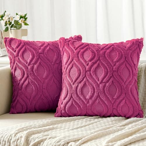 MIULEE Hot Pink Soft Plush Faux Wool Throw Pillow Covers 20x20