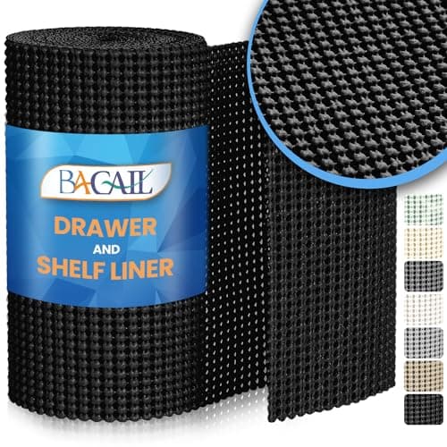 BAGAIL Non-Adhesive Shelf Liner, Thick Strong Grip Drawer Liners for Kitchen Cabinets, Heavy-Duty Easy Cut Cabinet Liners for Shelves, Pantry, Bathroom Cupboards - 12" x 10FT, Black