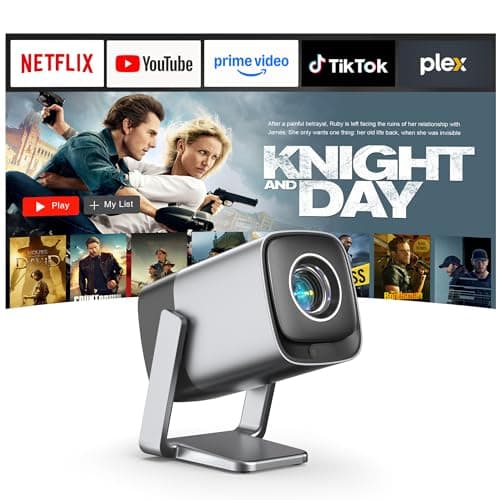 [Compatible with Netflix & TOF Real-time Focus] Mini Projector with WiFi and Bluetooth, Silver Smart Projector 4K Support, Dolby Audio & Keystone for Home Presentation Boards, Display Booths(Upgraded)
