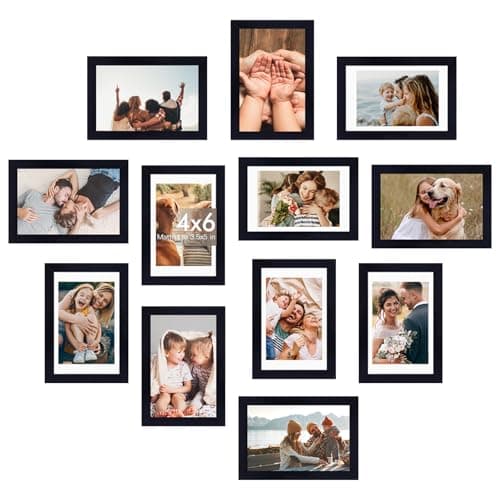 Fixwal 4x6 Picture Frame Set of 12 with Shatter Resistant Plexiglass, Classic Thin Border Black Photo Frames for Home Office Decor Wall Display