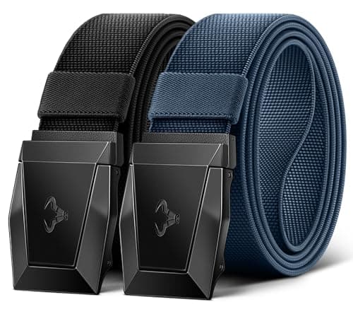 BULLIANT Men Tactical Belt 2 Pack,Stretch Western Rigger Web Belt For Cowboy Military Heavy Duty 1.5"-Cut For Fit(Black/Purplish Blue,52"-56" Waist Adjustable)