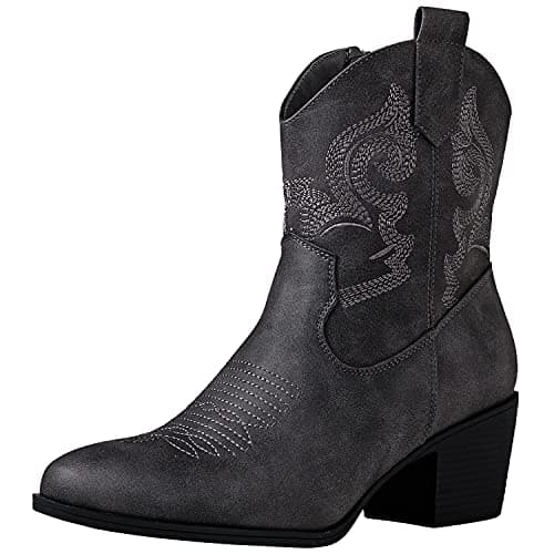 GLOBALWIN Women's Grey Cowgirl Boots Ankle To Mid Calf Fashion Western Cowboy Boots For Women Chunky Low Heel Size 11M