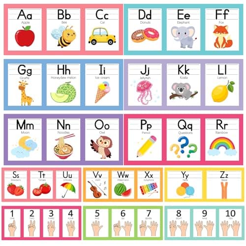 6"x14" Pastel Alphabet Number Line for Classroom Wall Decorations, ABC Letter Line Posters Bulletin Board Decor Set, Back to School Kindergarten Preschool Teacher Must Haves Supplies (Colorful)