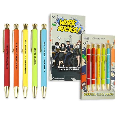 YUNCHUN 5PCS Ballpoint Pens for Men Women, Metal Barrel with Office Gag Gift for Workplace Stress Sayings, Ideal Funcy Black Ink Pens for Coworkers and Friends, Medium Point