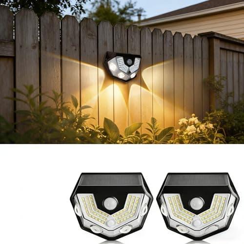 Alinkey Upgraded 2-in-1 Solar Outdoor Lights with Motion Sensor, Solar Wall Light & Security Lighting, PIR Motion Detection, IP64 Waterproof, Auto On/Off, for Garden, Patio, Yard, Garage, Pathway