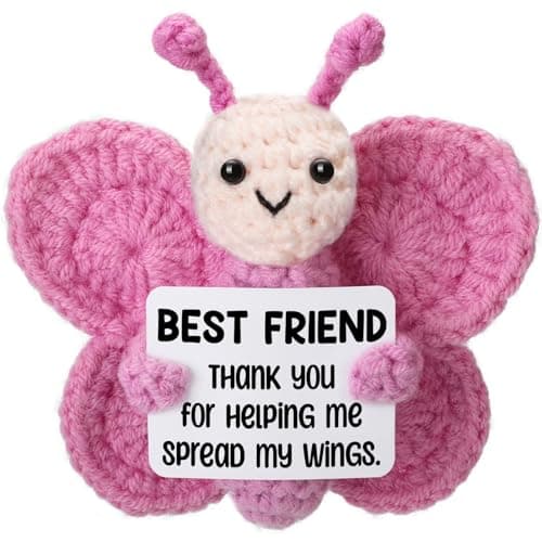 Weming Friend Gifts for Women Teen Girl, Handmade Crochet Butterfly with Best Friend Thank You Sign, Cute Appreciation Birthday Gift Christmas Stocking Stuffer for Women Bestie Mom Sister