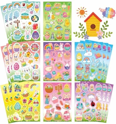 Easter Stickers, 378PCS Cute Aesthetic Easter Water Bottle Stickers Waterproof Vinyl Phone Skateboard Laptop Sticker for Kids Teens Boys Girls