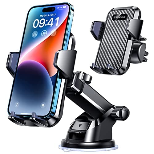 VANMASS【85+LBS Strongest Suction & Military-Grade Ultimate Car Phone Mount【Patent & Safety Certs】 Cell Holder Truck for Dash Windshield Vent for iPhone 17 Pro Max Automobile Accessory Kits,Ink Black