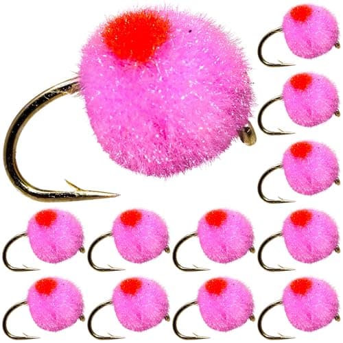 CREATIVE ANGLER 12 Piece Salmon Egg Fly - Fly Fishing Accessories - Premium Fly Fishing Flies for Trout, Steelhead, and Salmon, Size 10, Pink