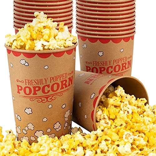 Popcorn Buckets, Disposable Popcorn Containers, Large Cups, Cardboard Bucket for Family Movie Night, Popcorn Tub, Vintage Bowls for Concession Stand, Carnival Supplies