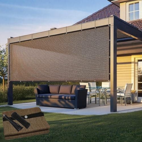 90% Shade Cloth, Encrypted Sunshade Mesh, Durable Fence Protection Mesh, Pergola Shade Canopy, Shade Cover, Shading Sunscreen Mesh for Patio Garden Courtyard Coop Porch (Mocha, 6.5' x 20')