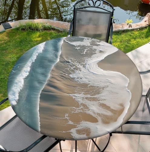 Yesad Elastic Tablecloth for Round Tables, 42"-46" Sea Round Table Cloths with Waterproof, Fitted Tablecloth for Outdoor,Dining, Kitchen, 48"
