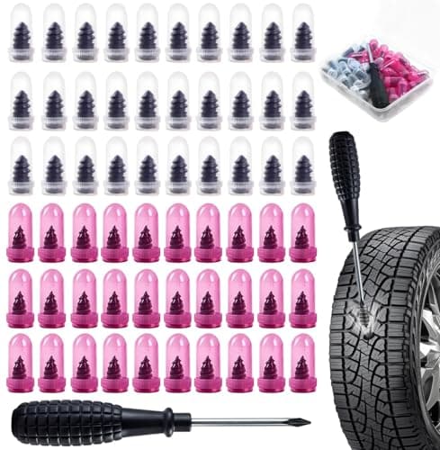 YLYA 60 PCS Tire Repair Rubber Nail, Vacuum Tire Repair Kits Spiral Rubber Screws, Fast Self-Service Tool for Car, Truck, Motorcycle, Tractor Tire Puncture Repair(Black)
