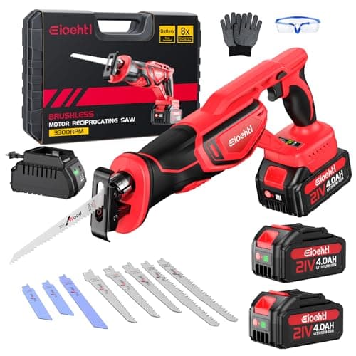Brushless Cordless Reciprocating Saw – 3300 SPM, Dual 21V 4.0Ah Batteries & Fast Charger, 8-Piece Bi-Metal/Wood Blade Kit, Low-Noise Lightweight for Wood, Metal, PVC & Pruning (Carry Case Set)