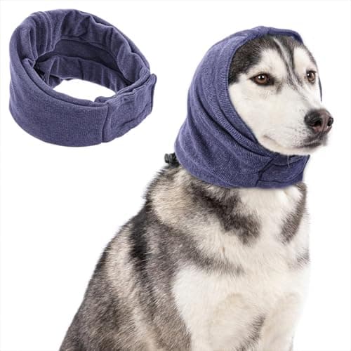 Dog Ear Muffs, Adjustable Dog Ear Cover, Breathable Dogs Ears Muffs wtih Paste Buckle Dogs Calming Hoodie for Anxiety Relief Noise Reduation Thunder Lightning Fireworks Grooming Blow(Light Purple,M)