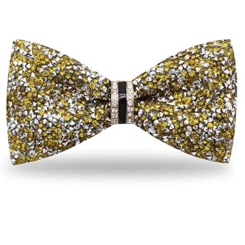 GHTIYLP Mens Rhinestone Bow Tie Pre-Tied Bow Ties for Men Adjustable Sparkle Sequin Bowtie Party Wedding (Yellow Silver)