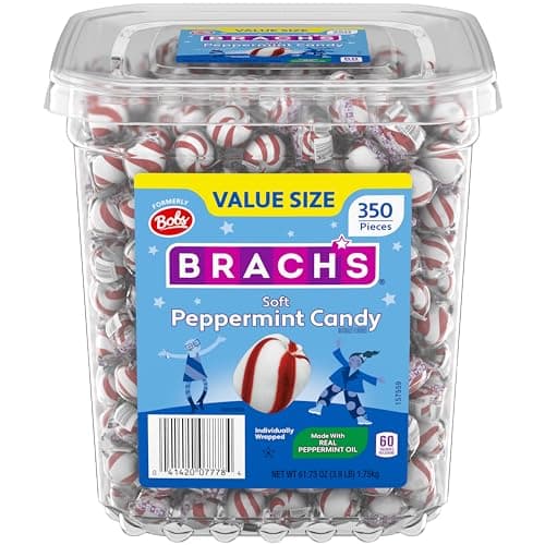 Brach's Sweet Stripes Soft Peppermint Candy, Individually Wrapped, 350 Ct