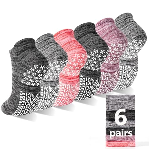 SkiBeaut 6 Pairs Non Slip Men Women Socks, Unisex Pilates Man Woman Grips Anti Skid Grippers Lady Mens Cushion Socks for Yoga Barre Home & Hospital, US Size 8-10