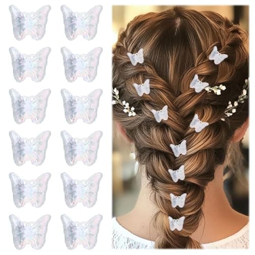 12 Pcs Butterfly Hair Clips White Butterfly Hair Clips Butterfly Clips For Girls Mini Accessories Cute Side Bangs Tiny Claw Clips Metal Braided Hair Clips For Women Girls Little Baby Kids