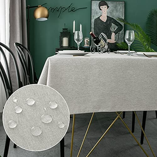 Qidordour Square Tablecloth, 54 x 54 inch, Faux Linen Table Cloth, Water Resistant Spill-Proof Wipeable Polyester Dining Table Cover for Kitchen Cafe Restaurant Buffet Tabletop Decoration, Silver Grey