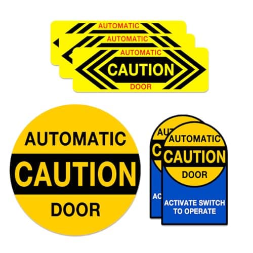 Caution Automatic Door Vinyl Stickers Industrial Safety Decals for Business Warehouse Glass Entry Warning Signage 6Pcs Hard Bike Water Bottles Car