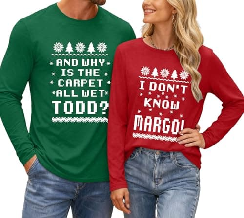 Ithalt Christmas Couples His and Her Shirt Merry Christmas Long Sleeve Top for Husband Wife Xmas Party Outfits(DMenGreen, X-Large)