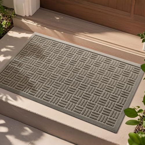 Mibao Front Door Mat Outside Entrance, 29.5" x 17", Heavy Duty Welcome Mat, Stain and Fade Resistant, Dirt Trapper Doormat, Super Absorbent Indoor Outdoor Entryway Mat with Non-Slip Backing, Beige