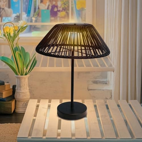 Solar Table Lamp, Cordless Rattan Light for Indoor & Outdoor Table Decor
