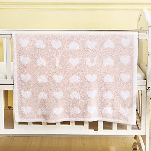 BOBOYOYO Plush Baby Blankets for Newborn Girls Boys Heart Soft Fuzzy Warm Swaddle Receiving Blanket 30 x 30 Polyester Toddler Blanket for Crib Stroller Nursery Pink