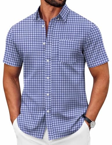 COOFANDY Men's Short Sleeve Oxford Shirt Casual Button Down Shirts Summer Untucked Dress Shirt with Pocket