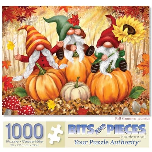 Bits and Pieces –Jigsaw Puzzle for Adults – Fall Gnomes - Autumn Pumpkins Jigsaw Puzzle by Makiko (1000 Piece Puzzle)