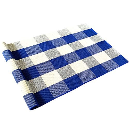 LEVINIS Farmhouse Doormats 51.2''x23.6''- Cotton Hand-Woven Blue Buffalo Plaid Outdoor Rug/Kitchen Rugs/Bathroom Rug/Laundry Room Rug, Front Porch Décor