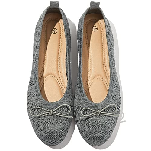 Shupua Women's Flats Shoes Dress Shoes Round Toe Ballet Flats Comfortable Crochet Lace Black Flats Low Heel(Deep Grey.us11)