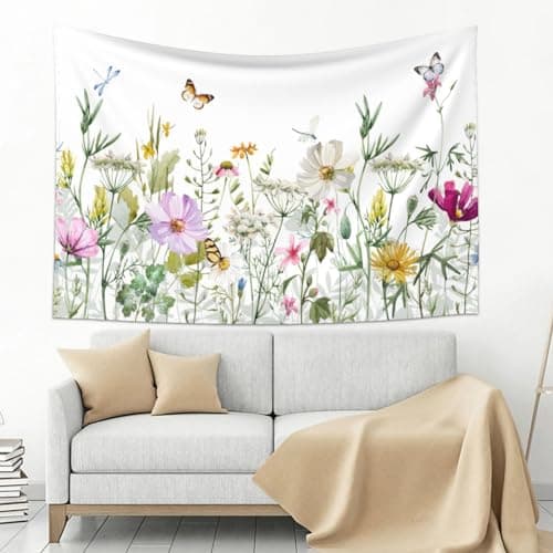 80"x60" Wildflower Tapestry – Vintage Botanical Wall Hanging for Bedroom