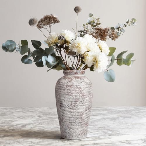 Wancetang Terracotta Vase, Rustic Farmhouse Vase, Large Ceramic Vases for Centerpieces, Farmhouse Decor for Living Room, Shelf, Entryway, Room Decor, 11 inch