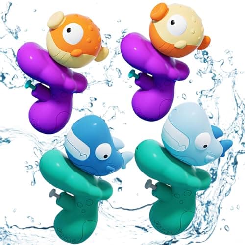 Water Guns for Kids,4 Pack Cartoon Mini Squirt Guns 6-20 Ft Lon Range Squirt Blasters Gun Water Pistols for Kids, Outdoor Swimming Pool Beach Party Small Water Gun Toy for Boys Girls Toddler